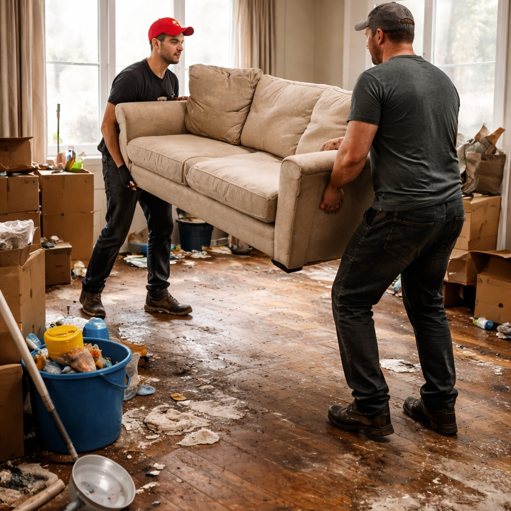 Umzugsreinigung in Gera – Möbeltransport in verschmutzter Wohnung vor der Reinigung
